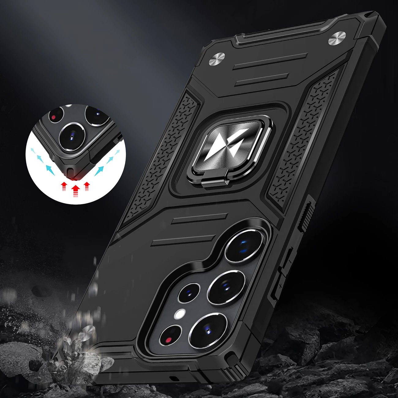 Mbështjellës Wozinsky Ring Armor për Samsung Galaxy S23 Ultra, me unazë dhe këmbalec, e zezë