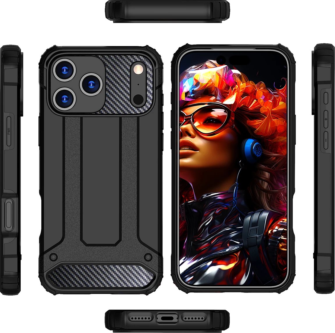 Mbështjellës Hurtel Hybrid Armor për iPhone 17 Pro, i zi