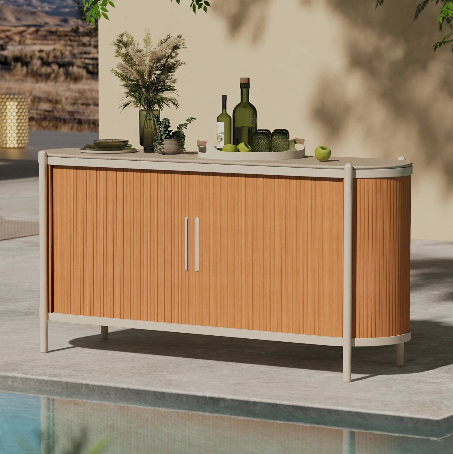 Bufe DESTINY CD6322, alumin ngjyrë fildishi, sipërfaqe gur i sinterizuar, 158x46x79cm