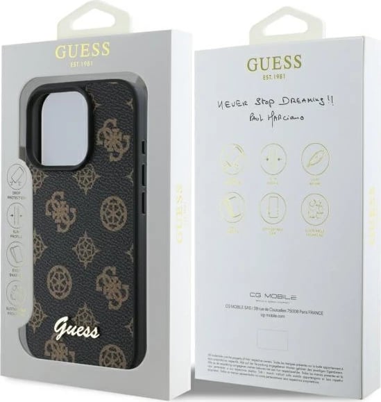 Mbështjellës Guess Peony Script MagSafe për iPhone 16 Pro Max, i zi