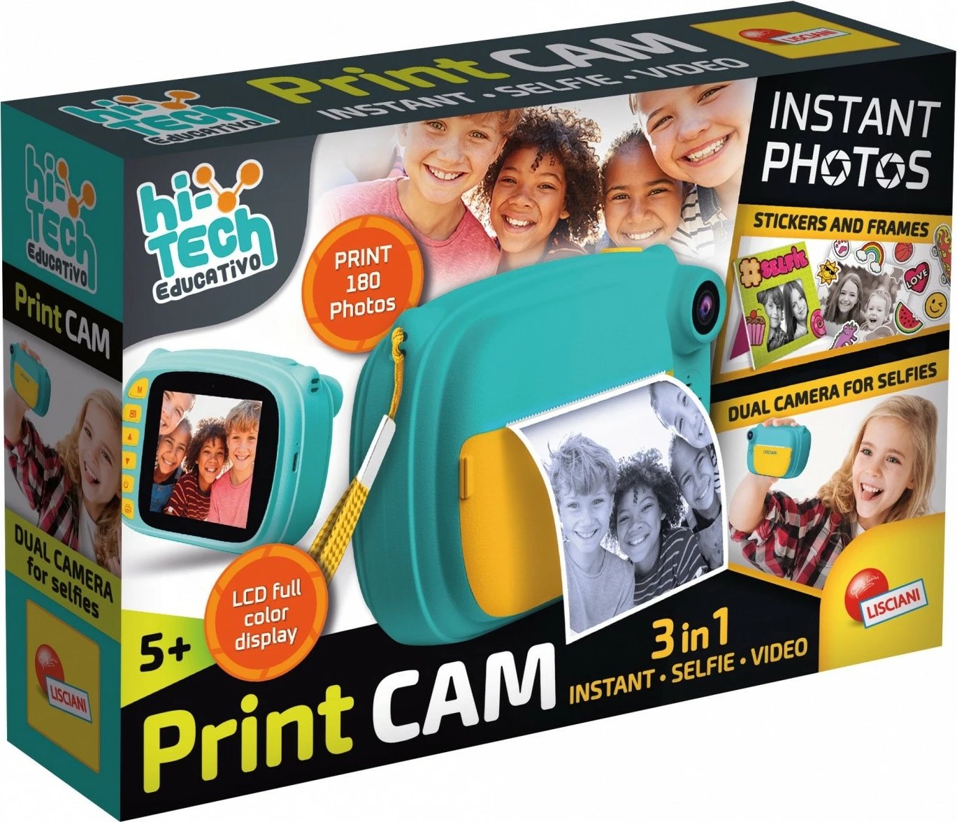 Aparat fotografik për fëmijë Lisciani Print CAM, 3-në-1, Blu/Verdhë, set me aksesorë