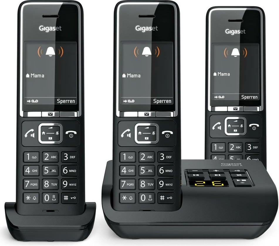 Telefon pa tela Gigaset COMFORT 550A, 3 dorëza, regjistrues automatik, 200 kontakte, i zi Telefon pa tela Gigaset COMFORT 550A, 3 dorëza, regjistrues automatik, 200 kontakte, i zi