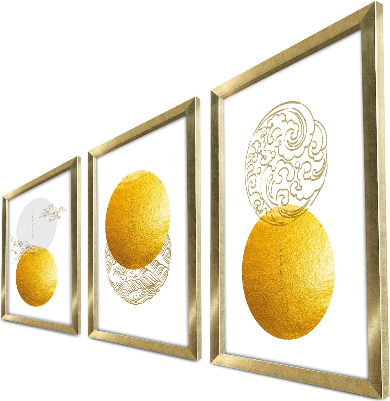 Pikturë dekorative me kornizë, 3 pjesë, ngjyrë ari, mink dhe e bardhë, Wallity 3P3853NISCT-017