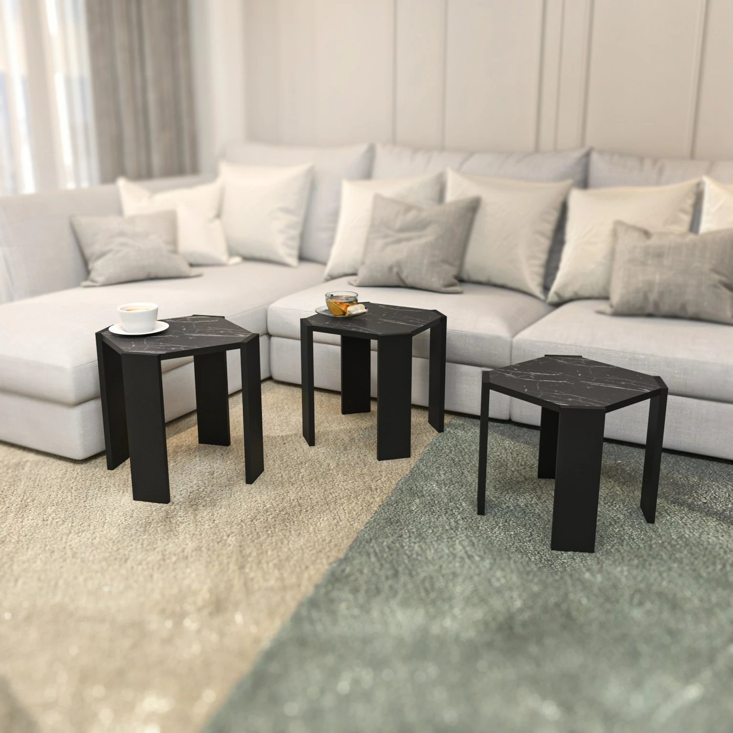 Tavolinë kafeje Hanah Home, Lori, e zezë, mermer