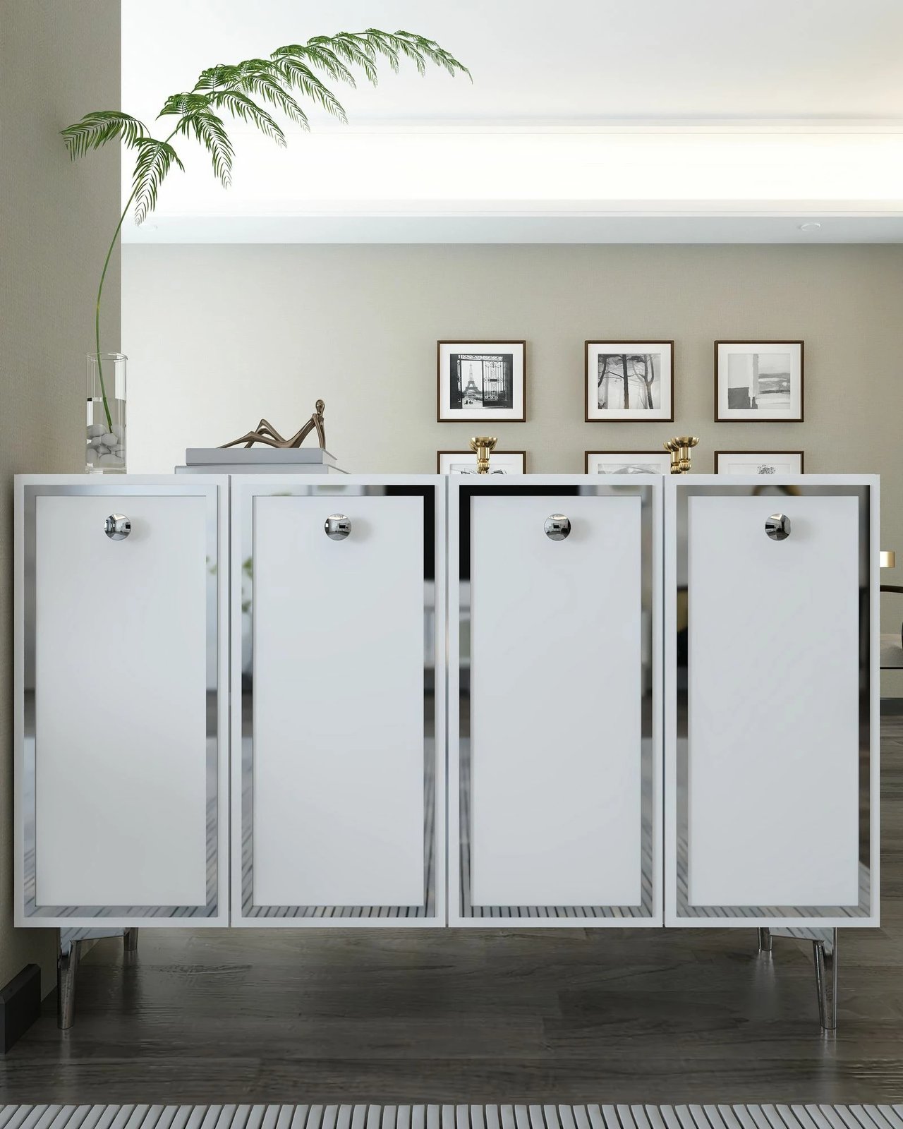 Konsolë moderne, ngjyrë e bardhë dhe argjend, Skye Decor, 120x75x29.6cm