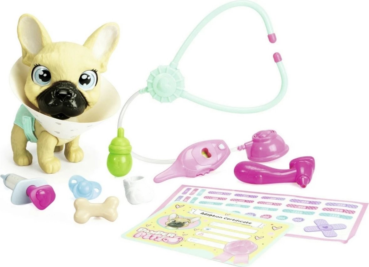Set veterinari lodër Pamper Petz Simba 105950056, French Bulldog, me 10+ aksesorë, për fëmijë, Kafe