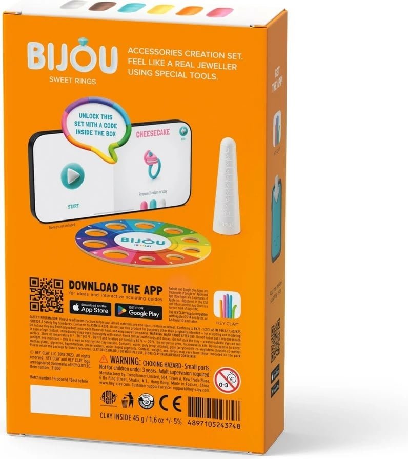 Set kreativ me plastelinë Hey Clay Bijou Sweet Rings, 6 ngjyra, për fëmijë