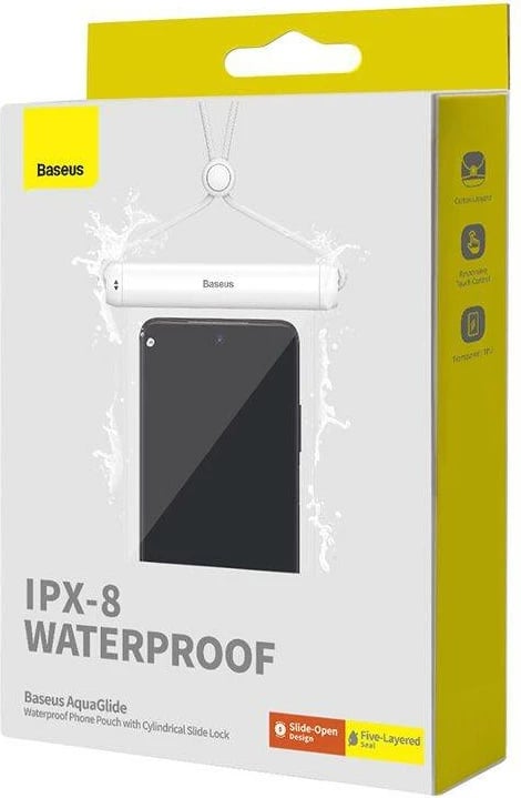 Mbështjellës i papërshkueshëm nga uji për celular Baseus AquaGlide, me cilindër mbyllës, i bardhë