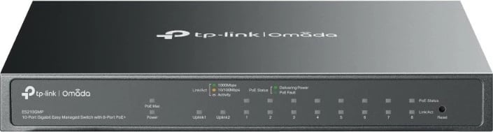 Switch i menaxhuar TP-LINK Omada ES210GMP, 10 porta gigabit, 8 PoE+, i zi