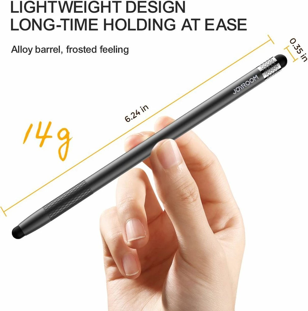 Stylus pasiv, Joyroom, JR-DR01, universal për celular e tablet, 2 maja të këmbyeshme, trup alumini, e zezë