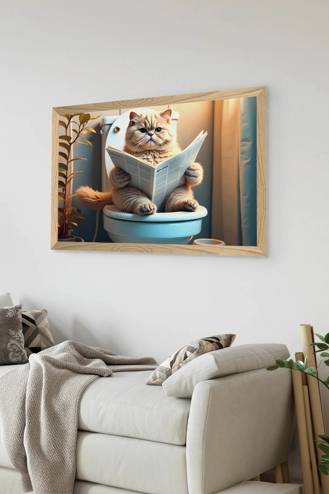 Pikturë dekorative, mace me gazetë, shumëngjyrëshe, MDF, 33x48cm