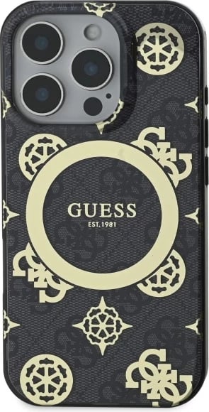 Mbështjellës Guess IML Peony On 4G Background MagSafe për iPhone 16 Pro, zi