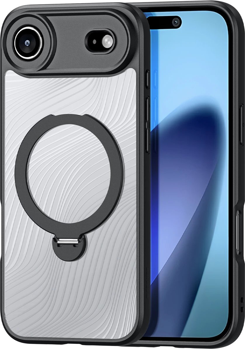 Mbështjellës Dux Ducis Aimo Mag për iPhone 17 Air, me unazë magnetike dhe stand, i zi