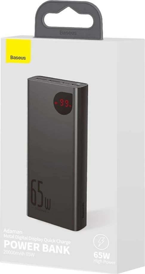 Powerbank Baseus Adaman PPIMDA-D01, 20000mAh, 65W, 2x USB-A, 1x USB-C, Ekran LCD, e zezë