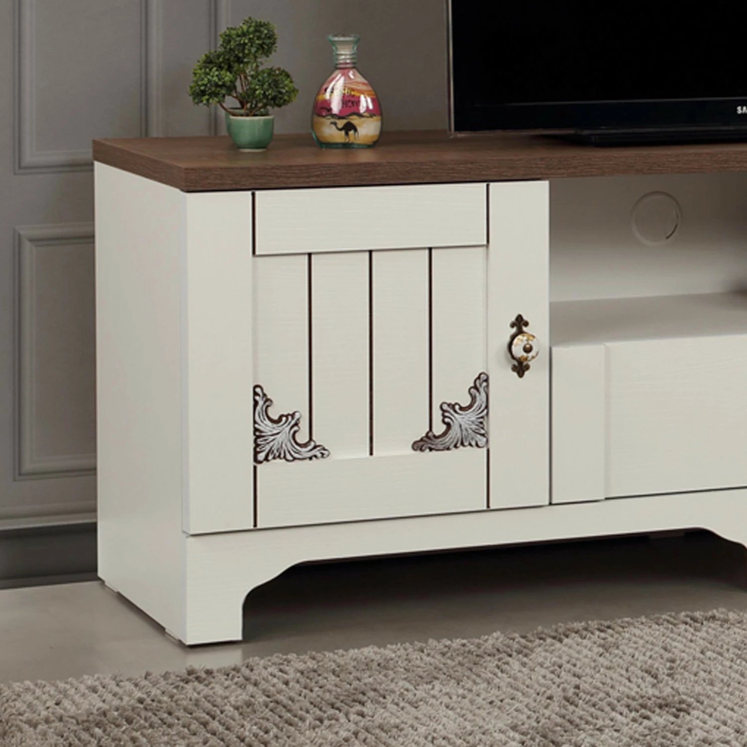 Komodë TV Hanah Home, Gazel 140, e bardhë dhe kafe