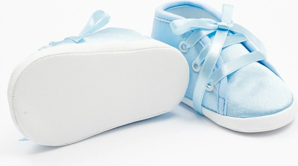 papuça bebe, New Baby, saten, 12-18 m, shollë sintetike BPA-free e hollë, gjatësia e shollës 13 cm, për djem, blu