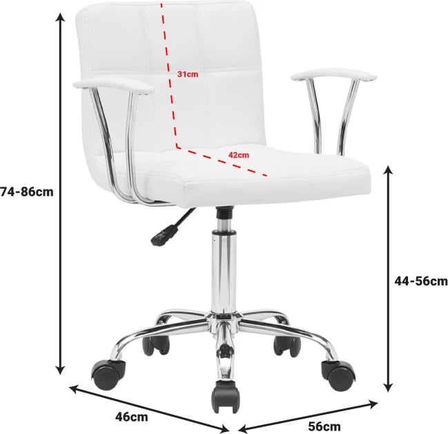 Karrige zyre Buleco pu e bardhë 56x46x74-86cm