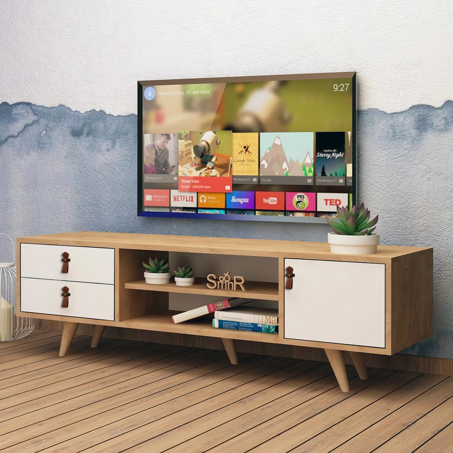 Komodë TV Hanah Home, Lara, ngjyrë lis dhe e bardhë, 120x53x40cm