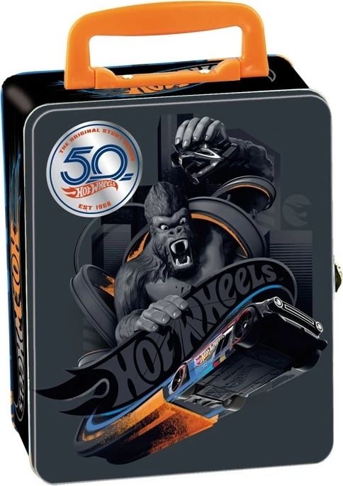 Kuti metalike për vetura lodër Hot Wheels Klein 2881, me dorezë, 50 vende, e zezë/portokalli