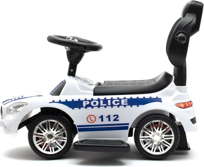 makinë shtytëse për fëmijë, Baby Mix, Police, me panel zanor dhe shufër drejtimi, 12m+, ngarkesë 25 kg, e bardhë