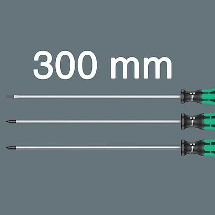 Set kaçavidash Wera 335/350/355/3, 3 copë, dorezë ergonomike, 30 cm, e zezë/gjelbër
