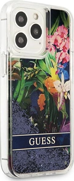 Mbështjellës Guess GUHCP13LLFLSB për iPhone 13/13 Pro 6.1", Flower Liquid Glitter, Blu Mbështjellës Guess GUHCP13LLFLSB për iPhone 13/13 Pro 6.1", Flower Liquid Glitter, Blu
