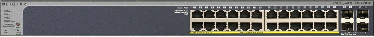 Switch Netgear GS728TP Smart, 24xGE PoE, 4xSFP, rackmount, gri
