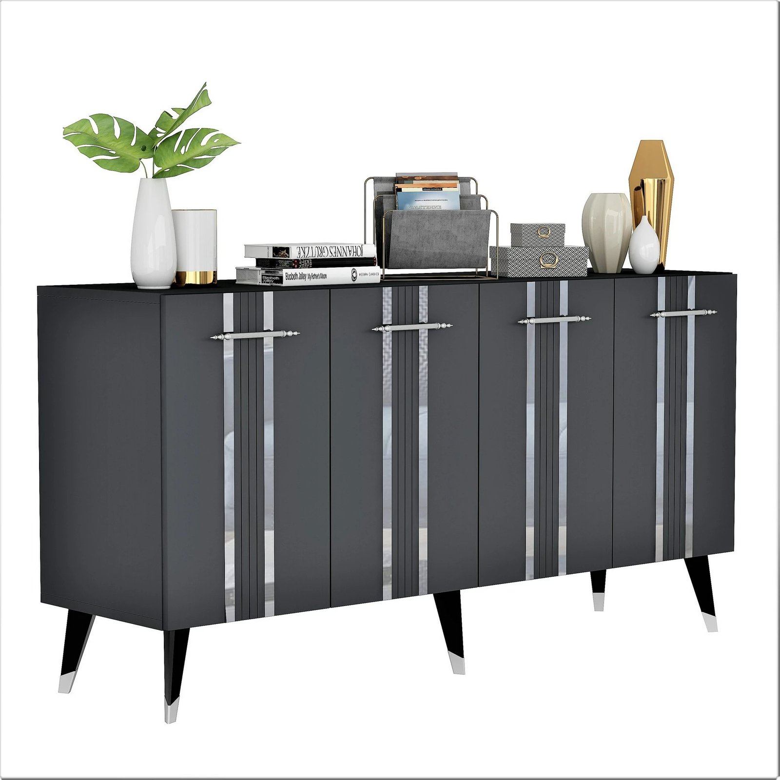Konsol Asel, anthracite, silver, Hanah Home