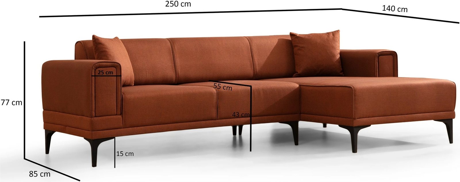 Kënd-sofë krevate Atelier del Sofa, Horizon, kënd i djathtë, ngjyrë e kuqe tjegulle