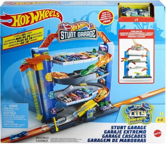 Set garazh lodër Hot Wheels City Stunt Garage, plastikë, shumëngjyrësh