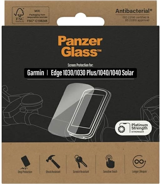 Mbrojtës ekrani qelq i temperuar, PanzerGlass Ultra-Wide Fit, për Garmin Edge 1030/1030 Plus/1040/1040 Solar, antibakterial