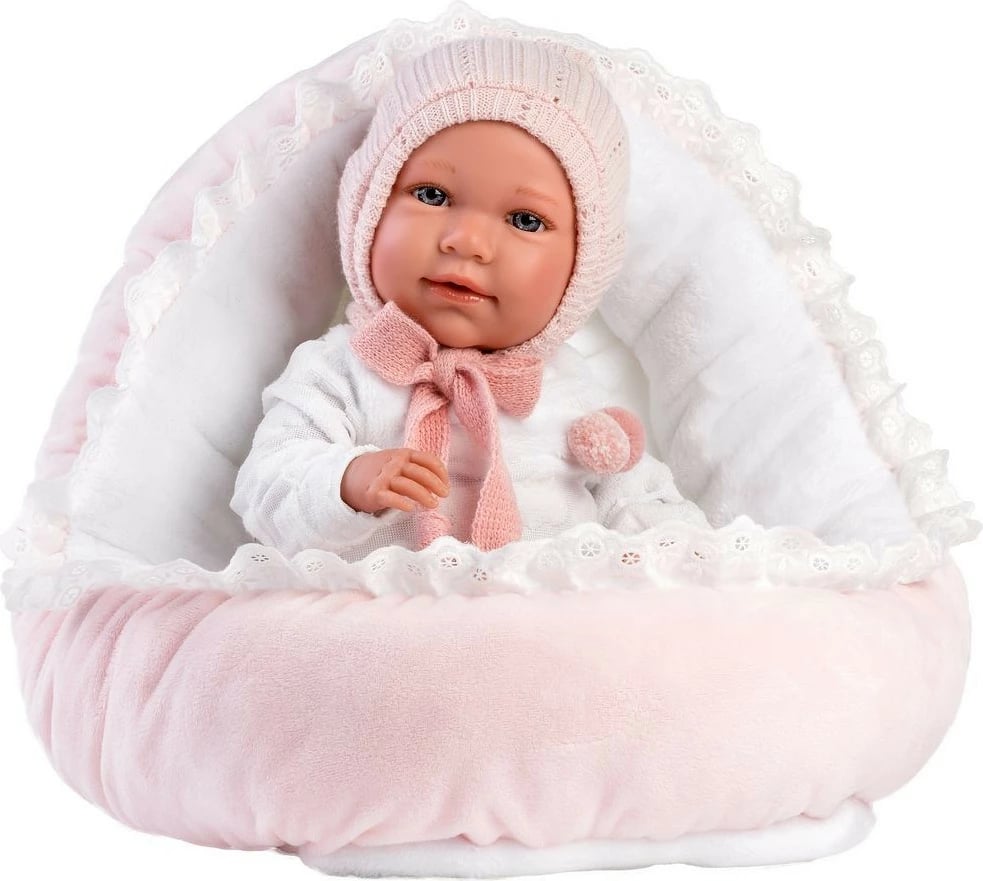 Kukull bebe Llorens Mimi 42 cm, pambuk dhe vinil, rozë