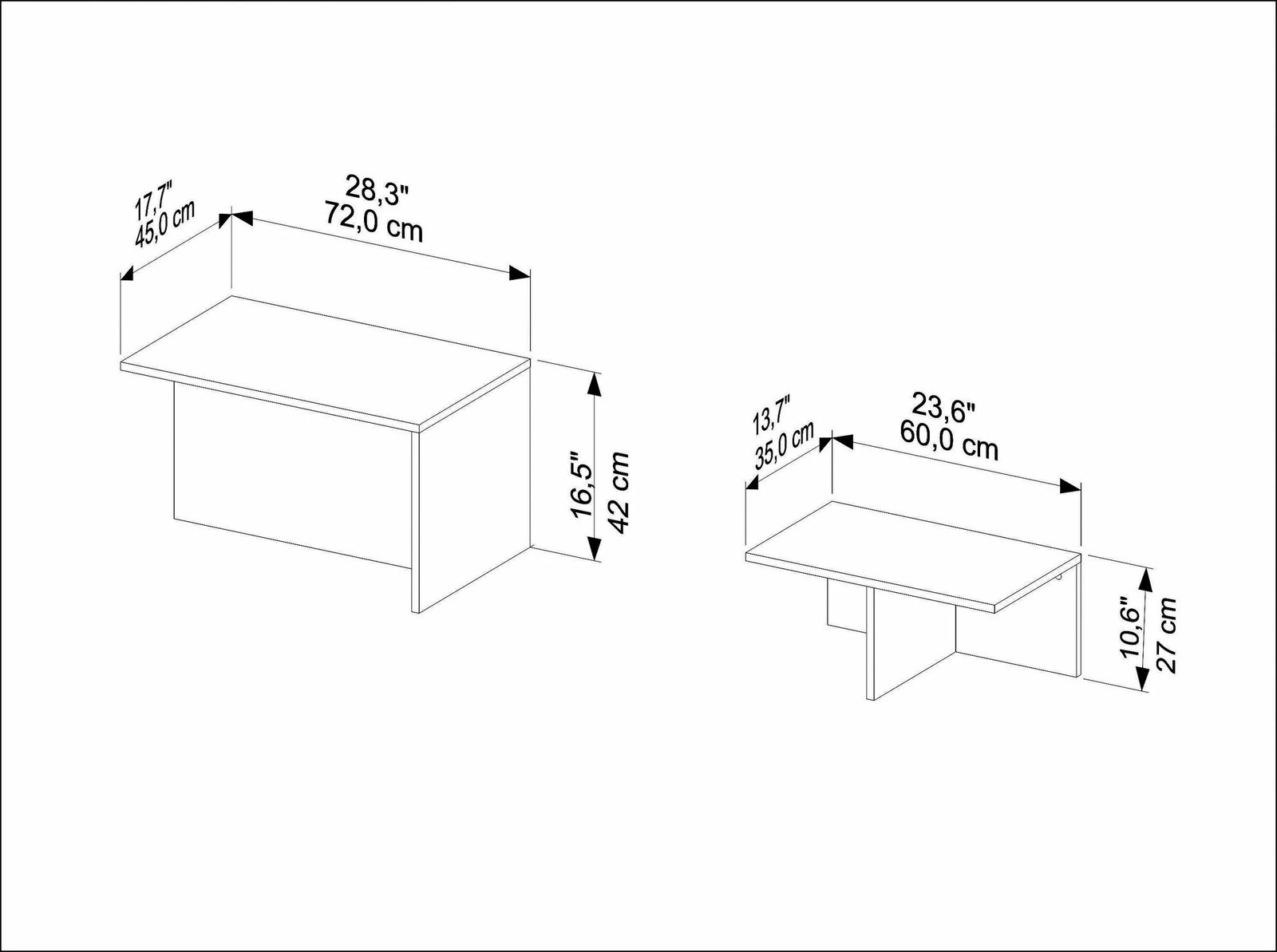 Set tavolinash të mbivendosura Skye Decor, dy copë, ngjyrë lis dhe e bardhë