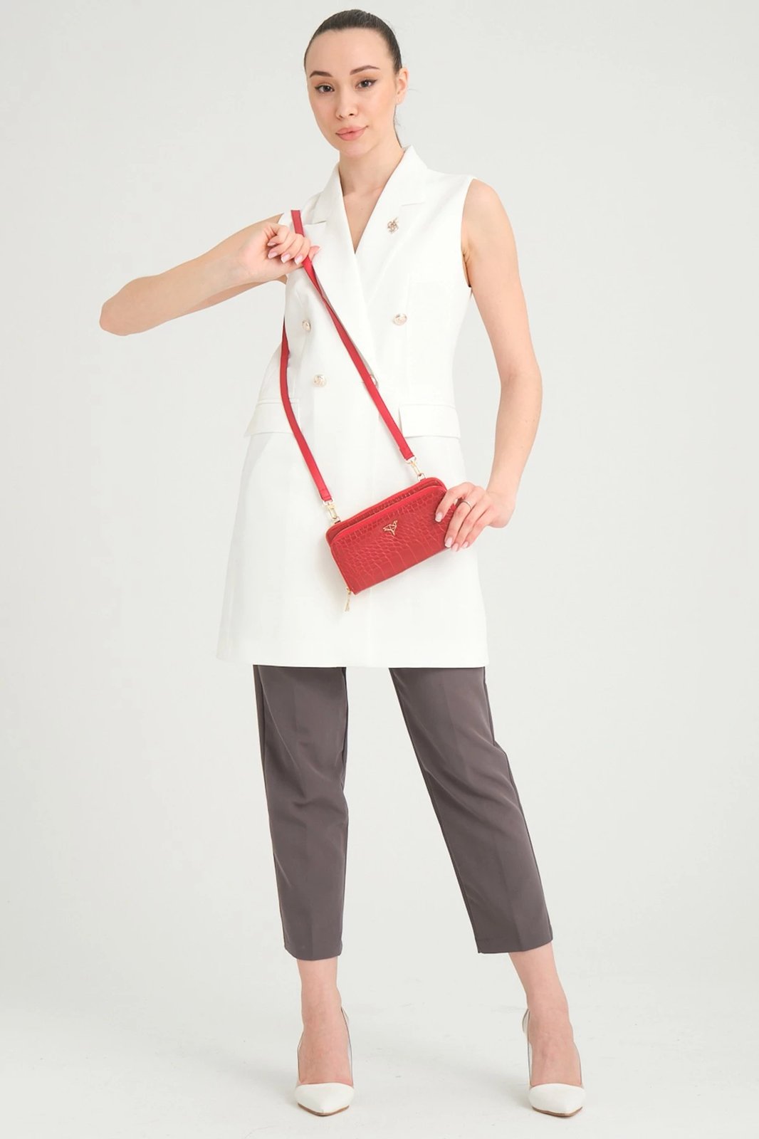 Portofol për gra, ngjyrë e kuqe, lëkurë PU, Zoozie Bags, Lizard