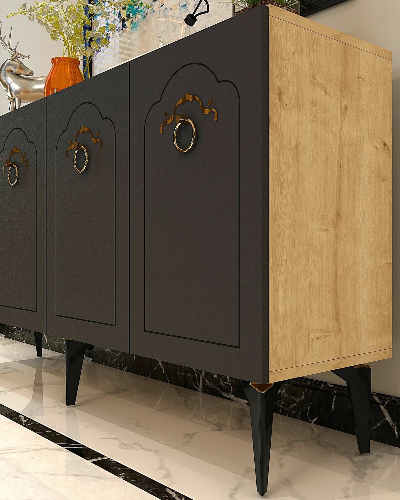 Konsol Skye Decor, ngjyrë lisi safir, antracit