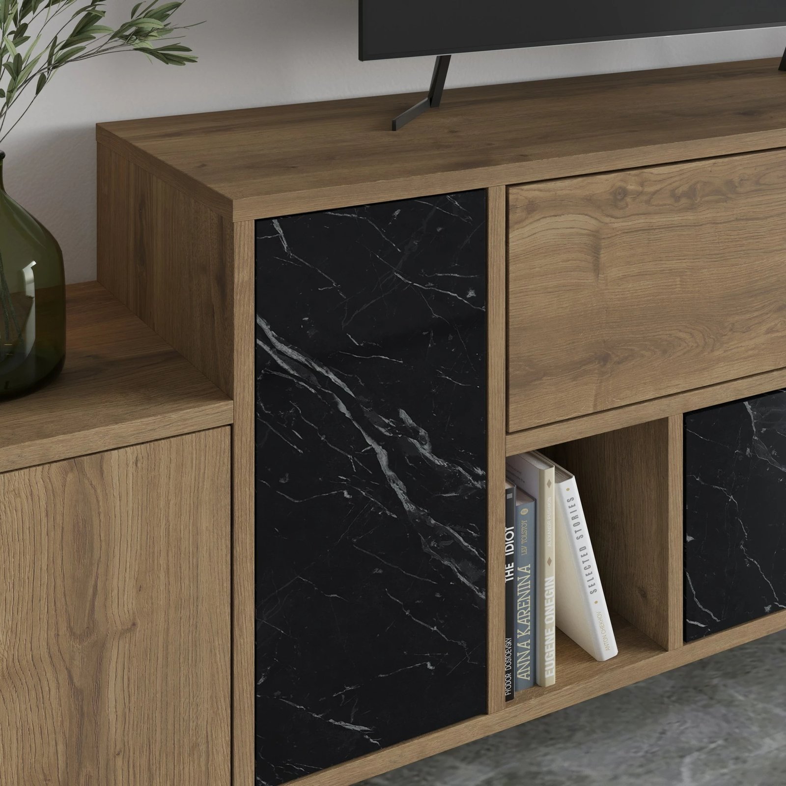 Komodë TV Skye Decor, Hermes - Hitit, Bendir, ngjyrë lis dhe e zezë