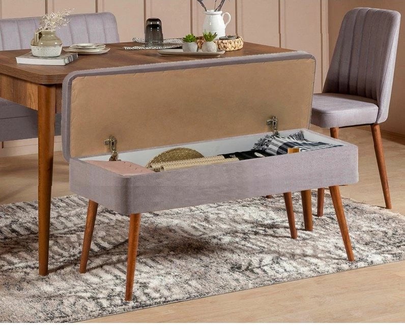 Tavolinë me karrige, set 4 pjesësh, ngjyrë arre dhe gri, Vina 0701 - 3, Skye Decor