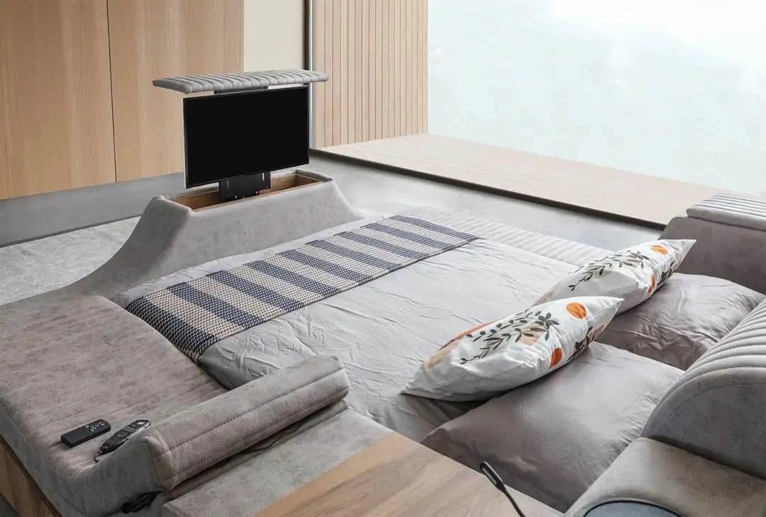 Krevat dopio me funksione smart, ngjyrë kafe, Skye Decor, Sunshine Smart