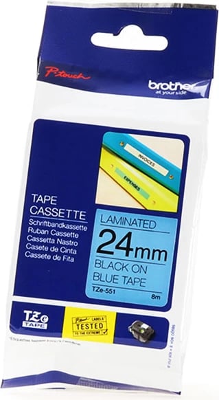 Kasetë shirit etiketimi Brother TZE-551 24mm 8m të laminuar, zezë në blu