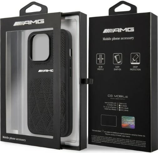 Mbështjellës Mercedes AMG AMHCP13LOSDBK për iPhone 13 Pro/13 6.1", lëkurë, zi