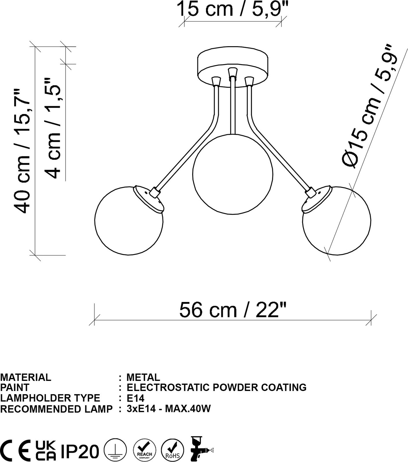 Llambë tavani Opviq, Orion - 13955, ngjyrë e zezë