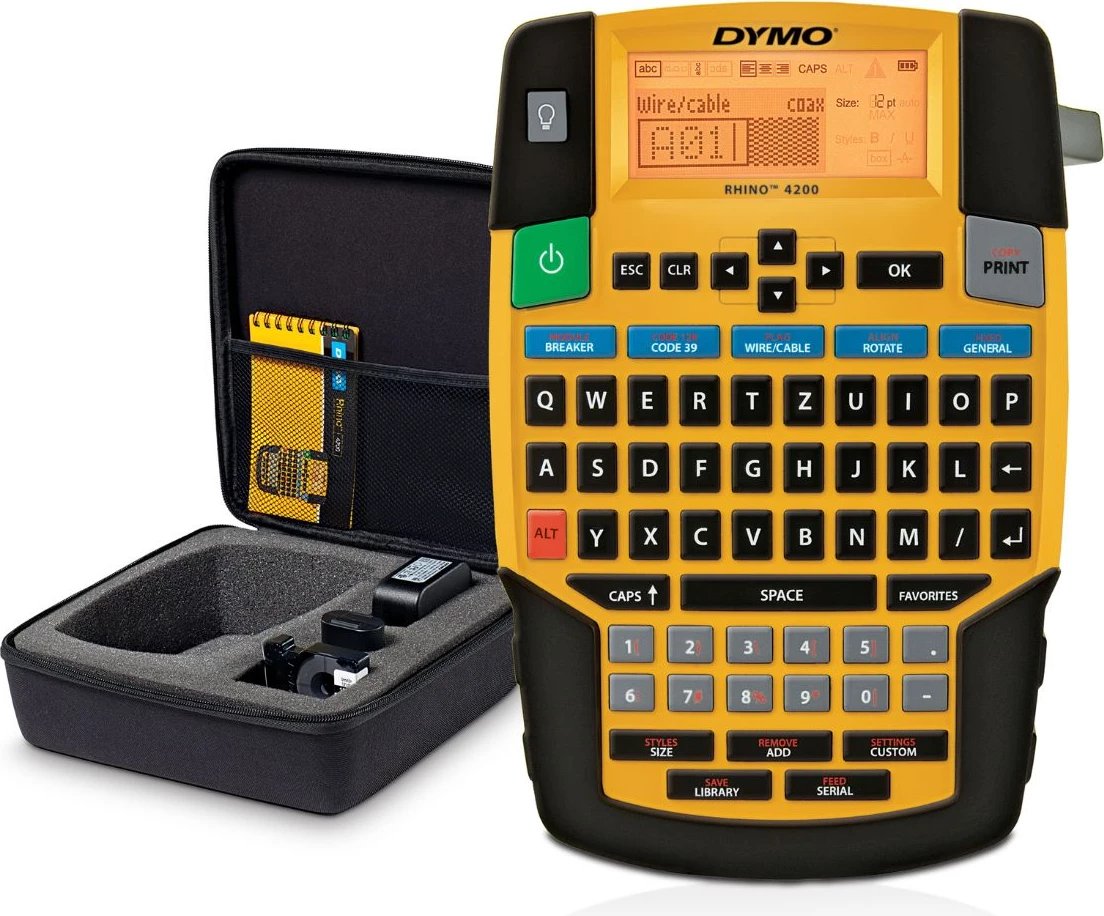 Printer etiketa, Dymo RH4200K / 1852998, dorëmbajtës me tastierë QWERTY, e verdhë