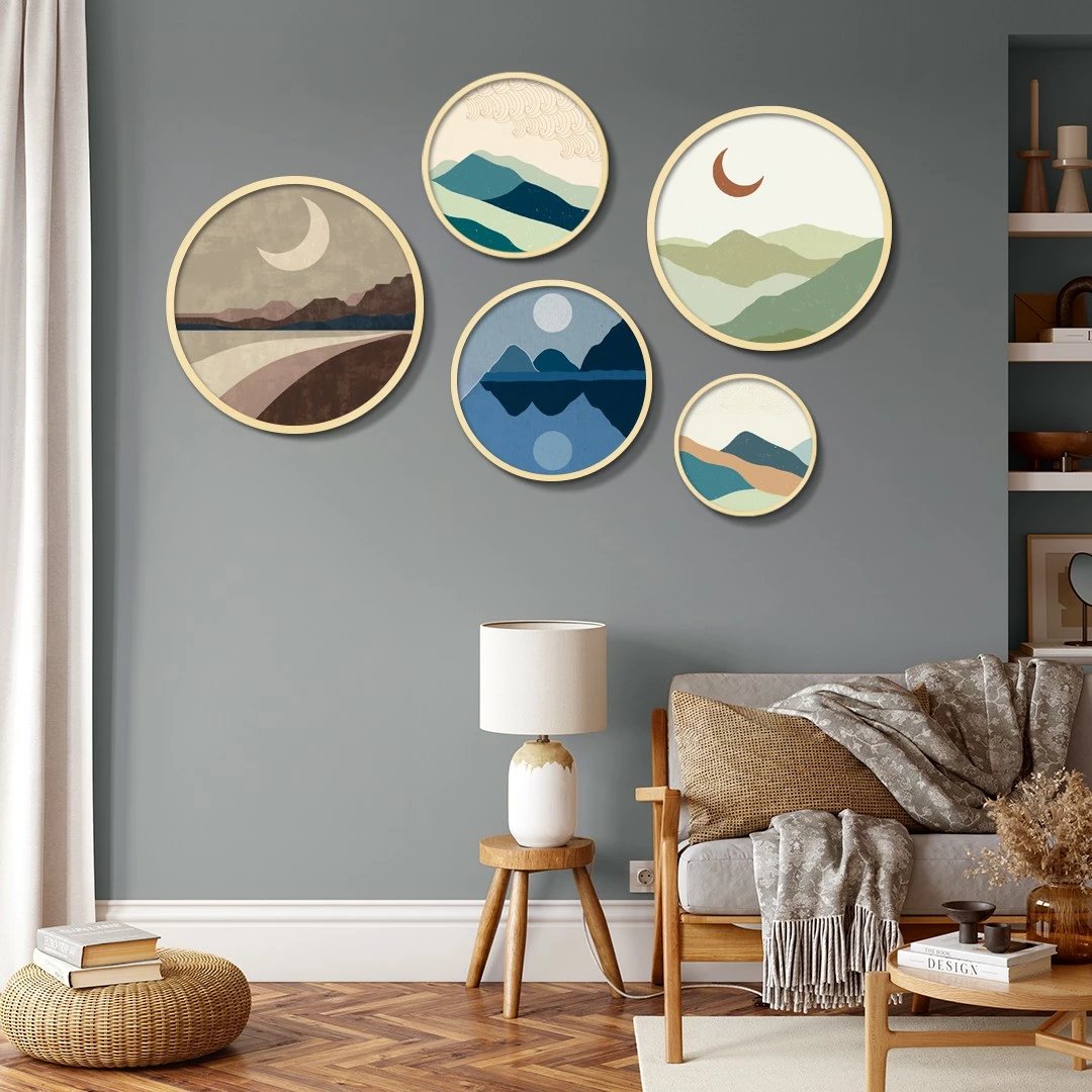 Set pikturash dekorative të rrumbullakëta, MDF me kornizë, shumëngjyrëshe, 5 copë, Wallity Yats-23