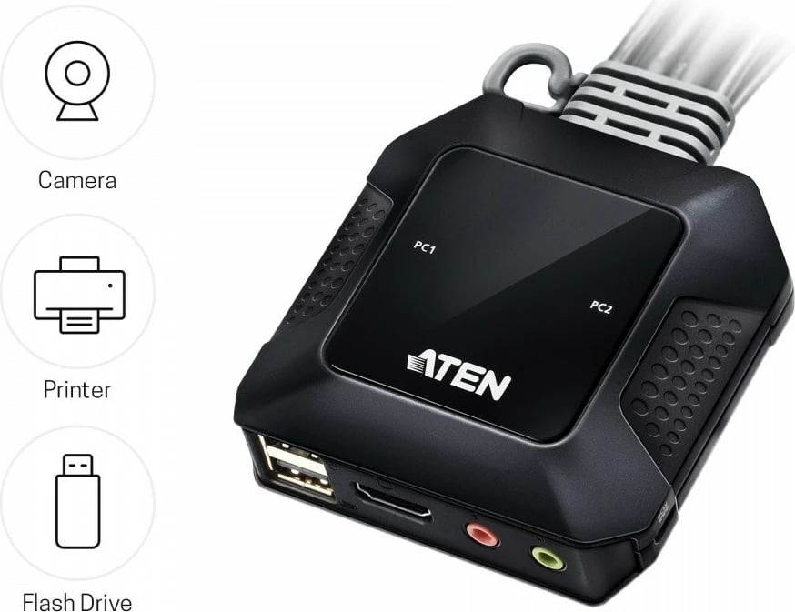 Switch KVM ATEN CS22H, 2 porta USB, HDMI, me selektor të largët, 4K