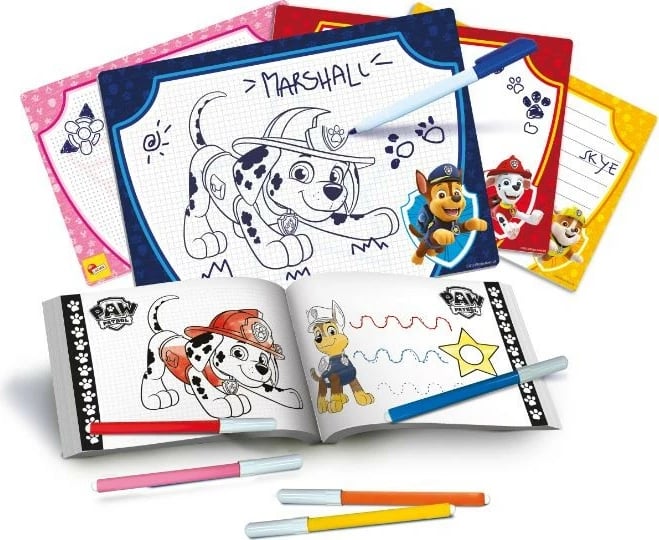 Set vizatimi Lisciani Paw Patrol, 4 tablica të fshirshme, marker, fletore ushtrimesh