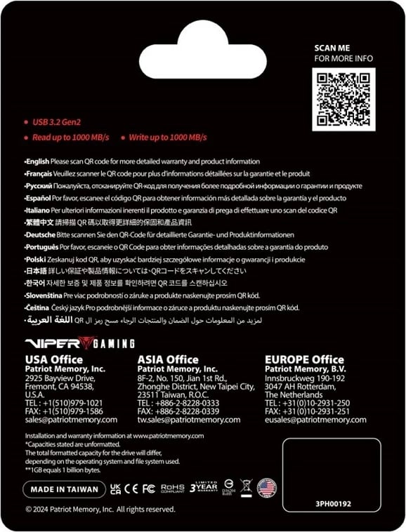 SSD i jashtëm Patriot Viper PVP30 Duo Compact 2TB, USB A+C 3.2 Gen2