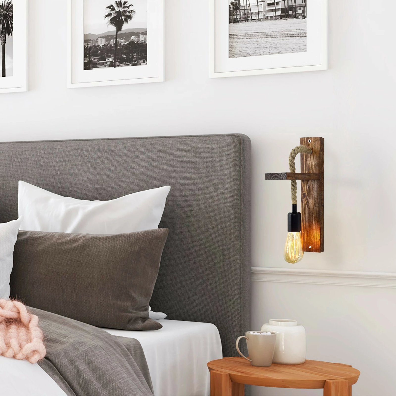 Llambë muri Opviq, dru i fortë pishe, ngjyrë arre, 17x9x40cm