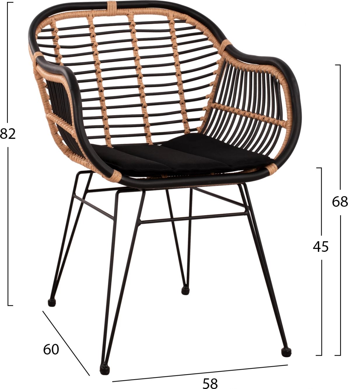 Karrige metalike Allegra me jastëkë FH5663 me thurje, ngjyrë bezhë dhe e zezë, 58x60x82cm