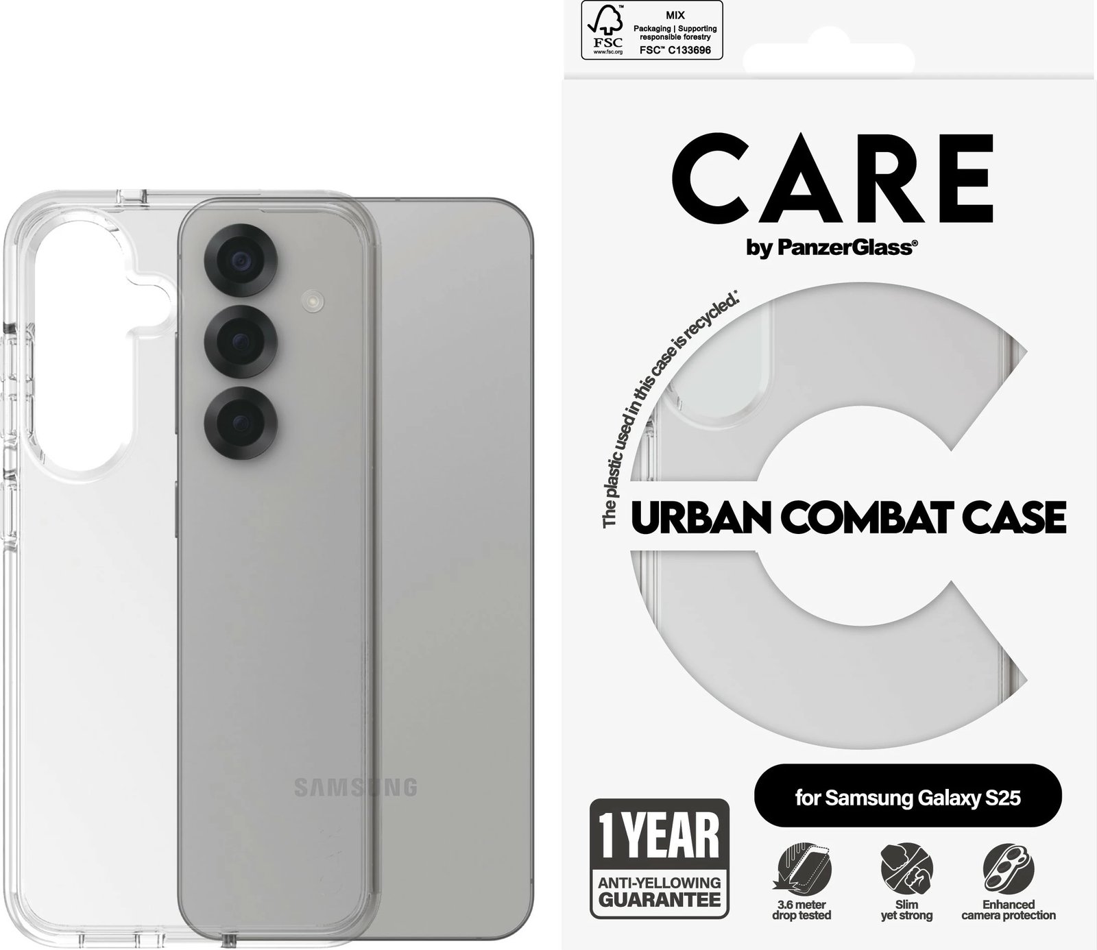 Mbështjellës PanzerGlass CARE Flagship Case Clear me kornizë transparente për Galaxy S25