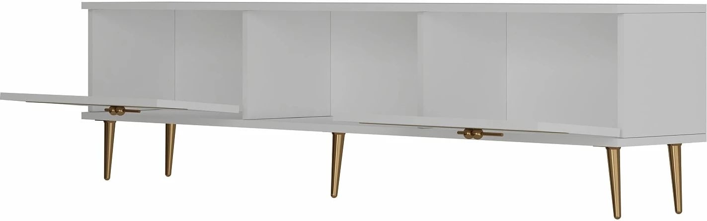 Komodë TV Skye Decor, ngjyrë e bardhë, detaje të arta
